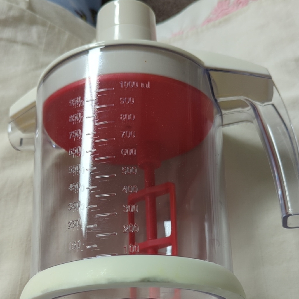 Compact Tovolo Red and White Manual Food Mixer, Pour Spout And Measures